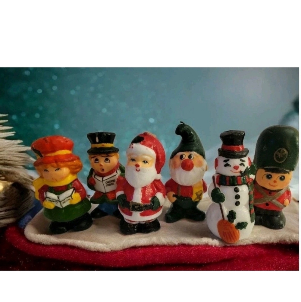 MCM Vintage Interpur Christmas Candles Santa Elf Soldier Snowman Carolers Set 6